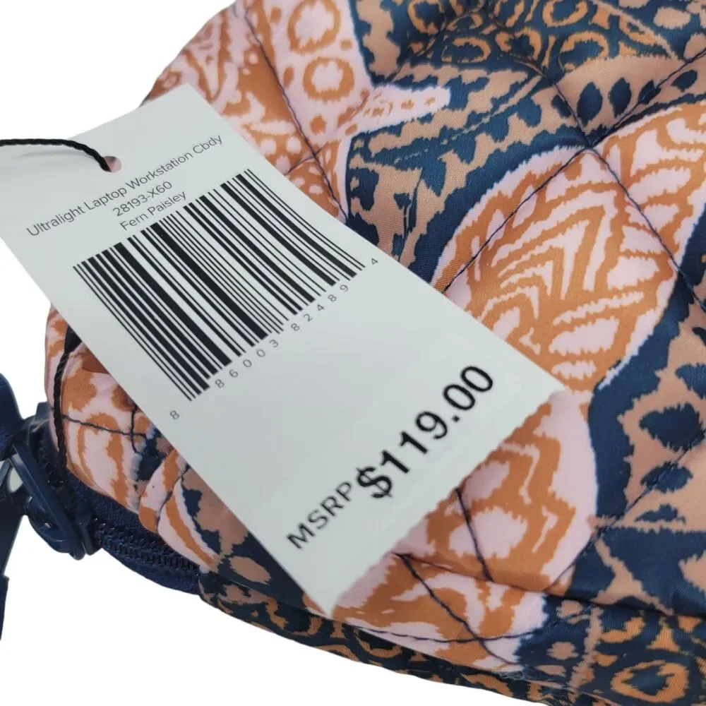 Vera Bradley Ultralight Laptop Crossbody Fern Paisley Pink/Tan Bag New $119